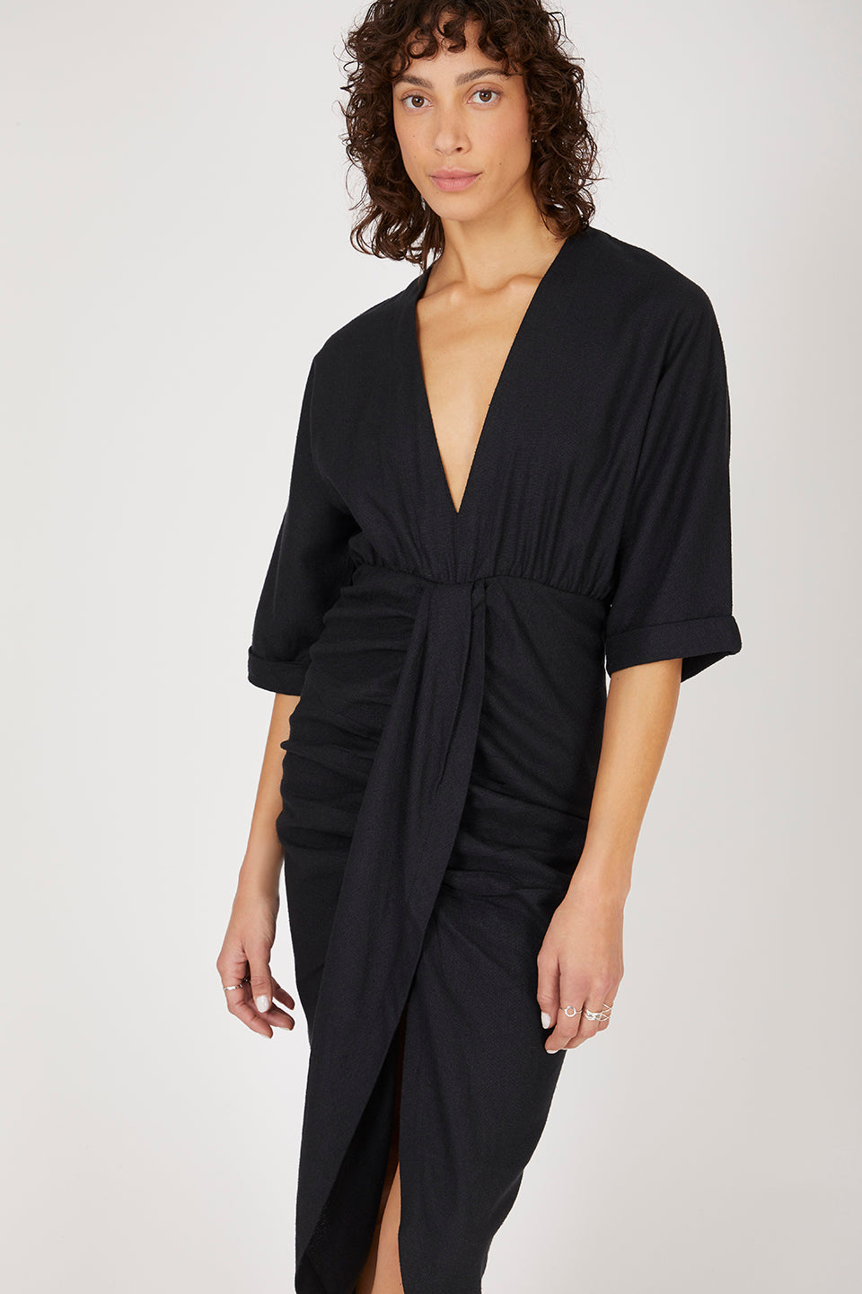Levant Charcoal Dress in Silk Bourrette