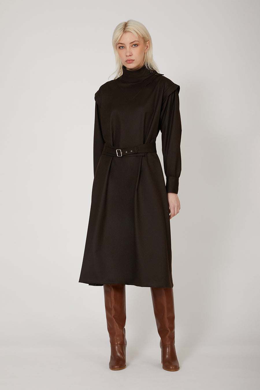 Hinoki Licorice Dress in Virgin Wool