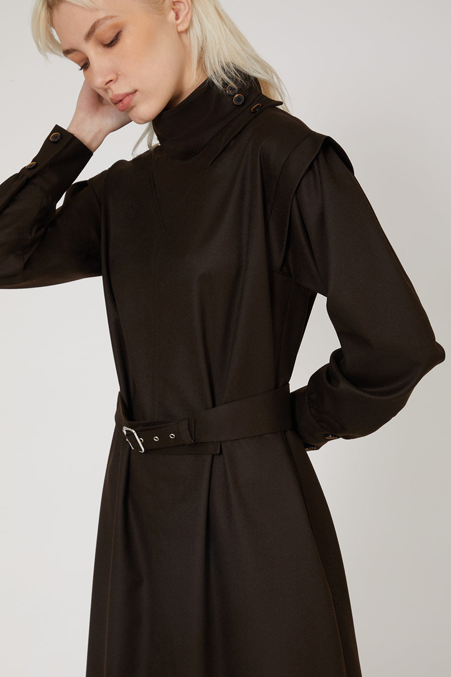 Hinoki Licorice Dress in Virgin Wool