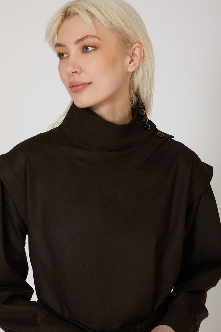Hinoki Licorice Dress in Virgin Wool