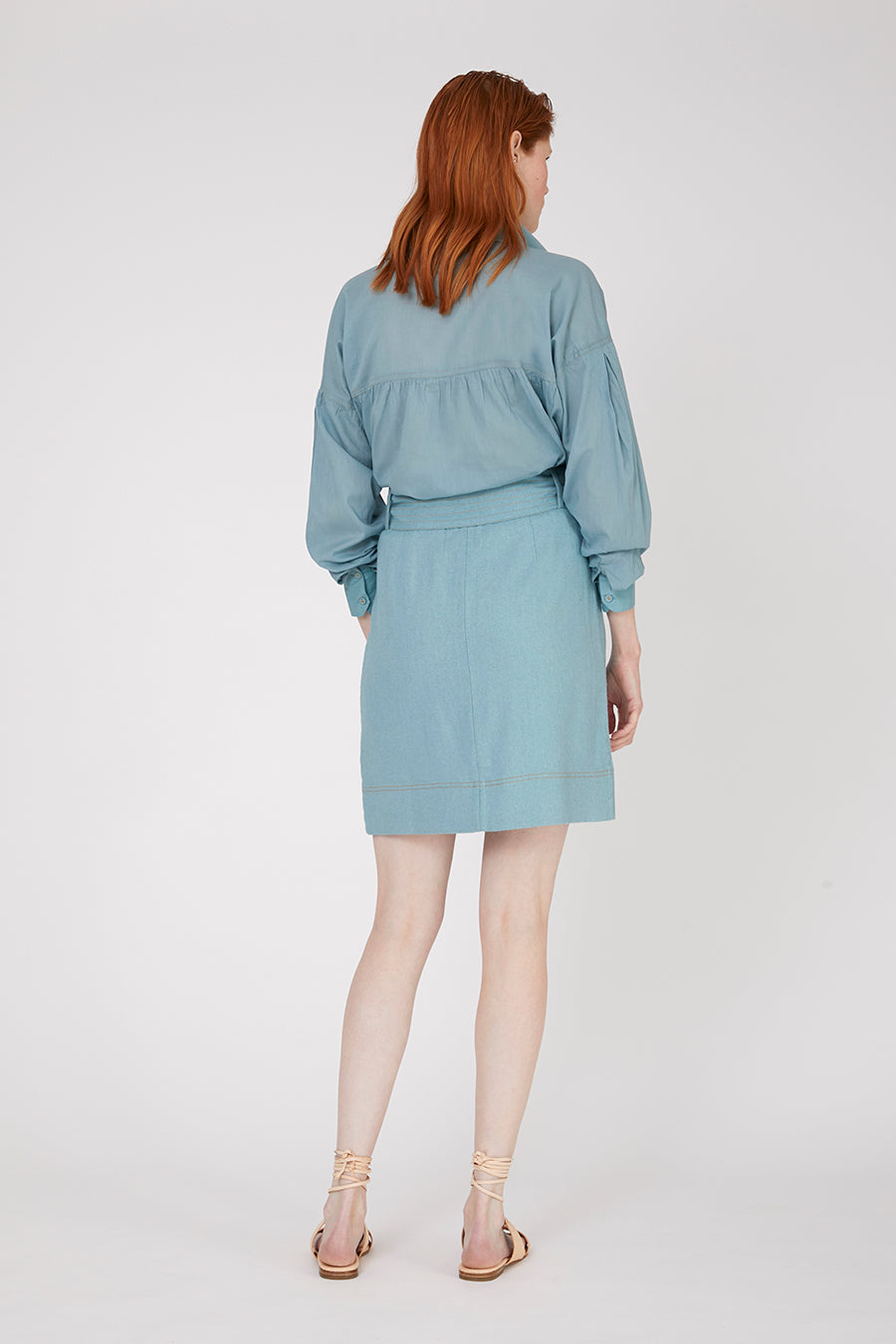 Iggy Smoke Blue Skirt in Bourrette Silk