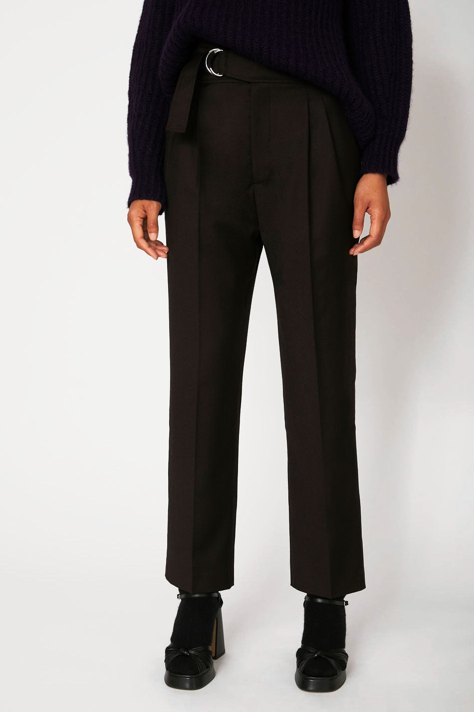 Pantalon Vane en flanelle de laine Réglisse, Valentine Gauthier