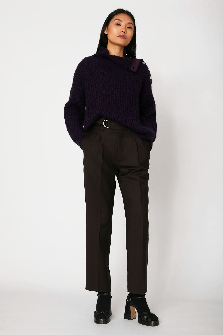 Pantalon Vane en flanelle de laine Réglisse, Valentine Gauthier