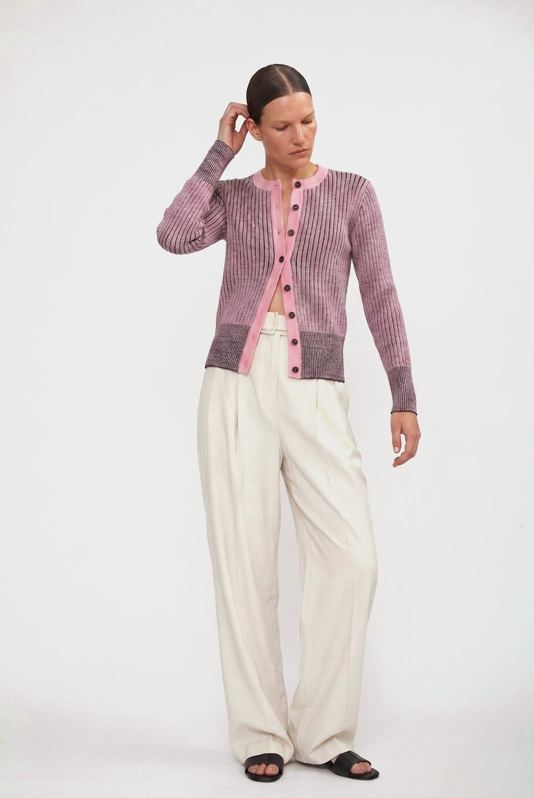 Cardigan Laureen en maille bicolore Rosy, Valentine Gauthier