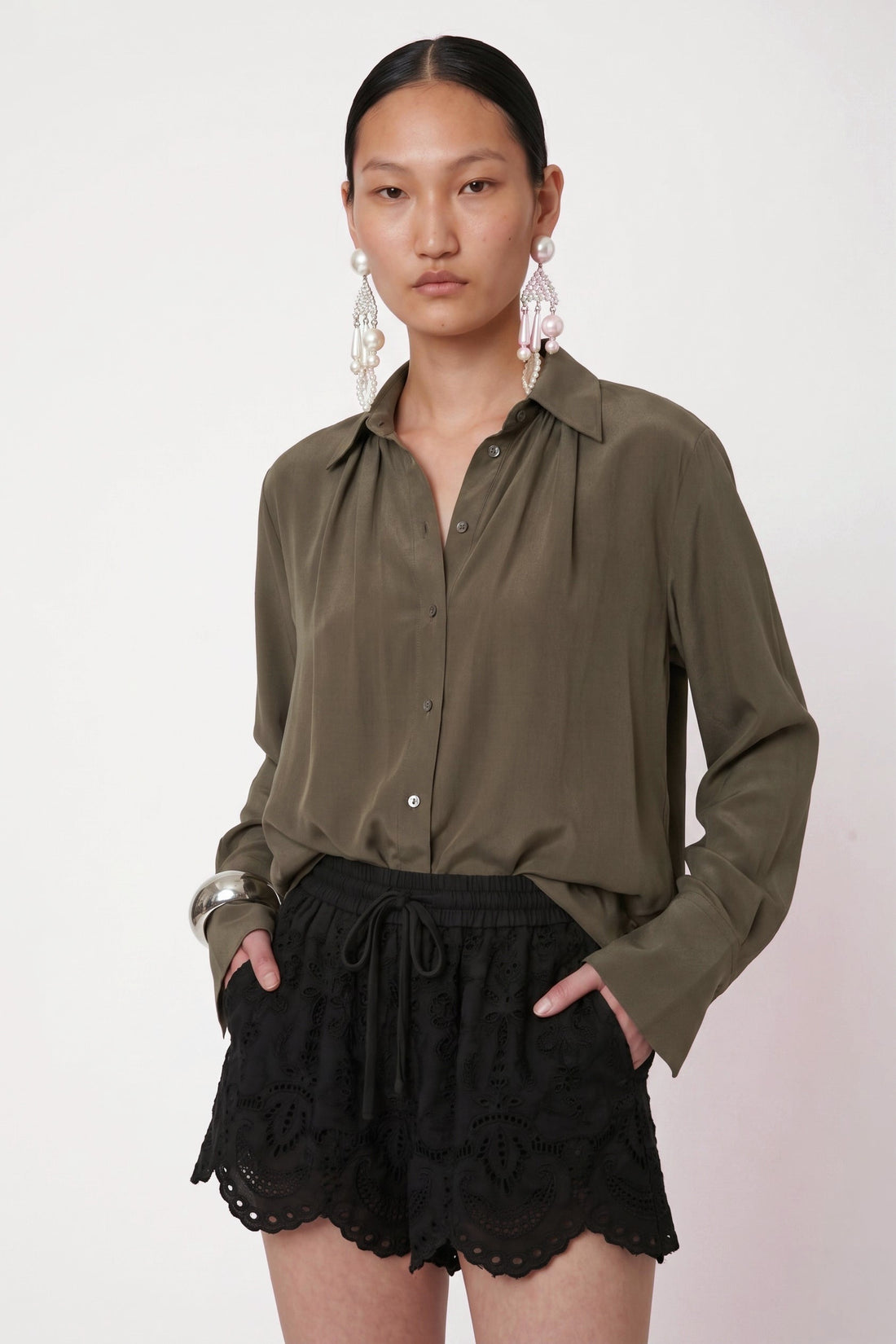 Chemise Halli en crêpe de soie Taupe Gray, Valentine Gauthier