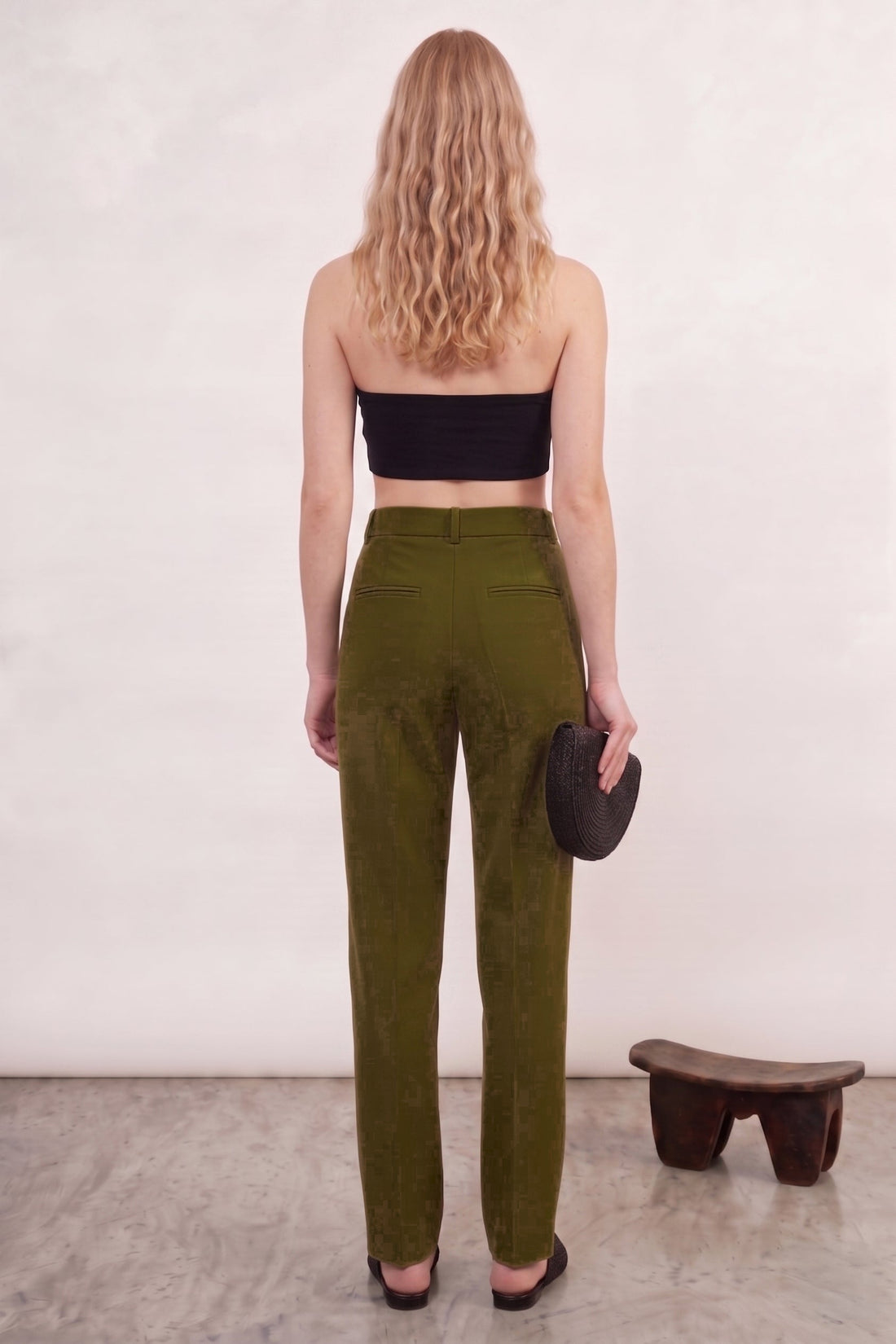 Pantalon Janssens fuselé en laine froide Olive, Valentine Gauthier