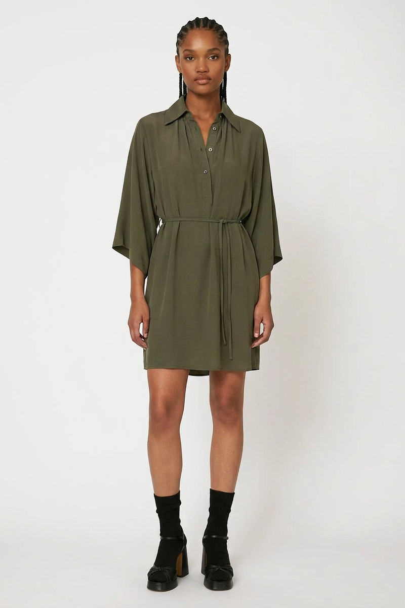 Robe courte Luce en crêpe de soie Gris Taupe, Valentine Gauthier
