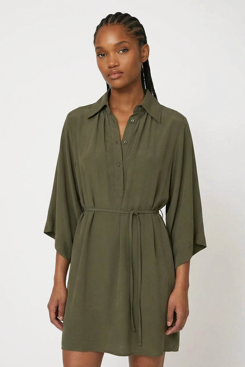 Robe courte Luce en crêpe de soie Gris Taupe, Valentine Gauthier