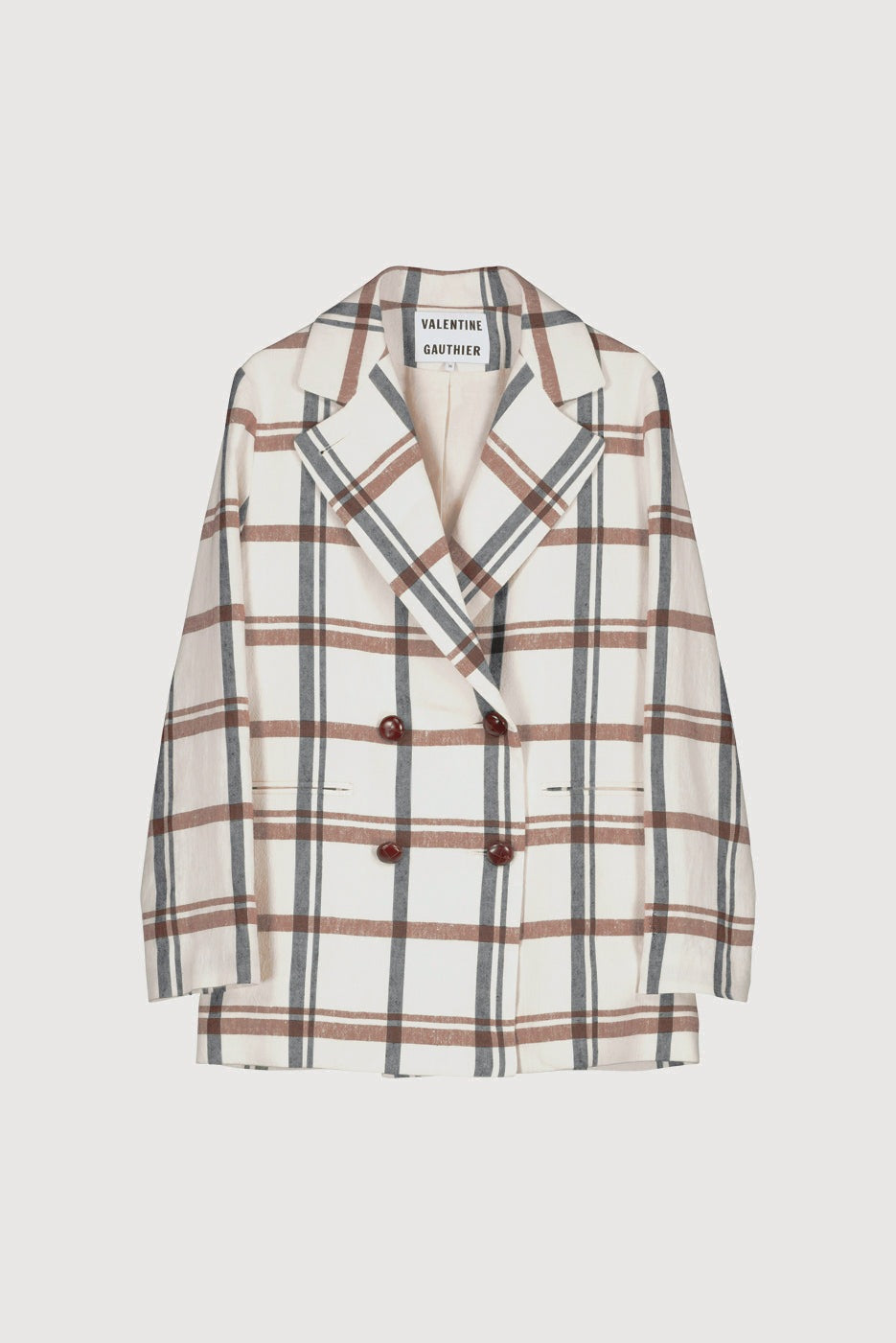 Veste croisée Morisson à carreaux en lin et coton Meadow Check, Valentine Gauthier
