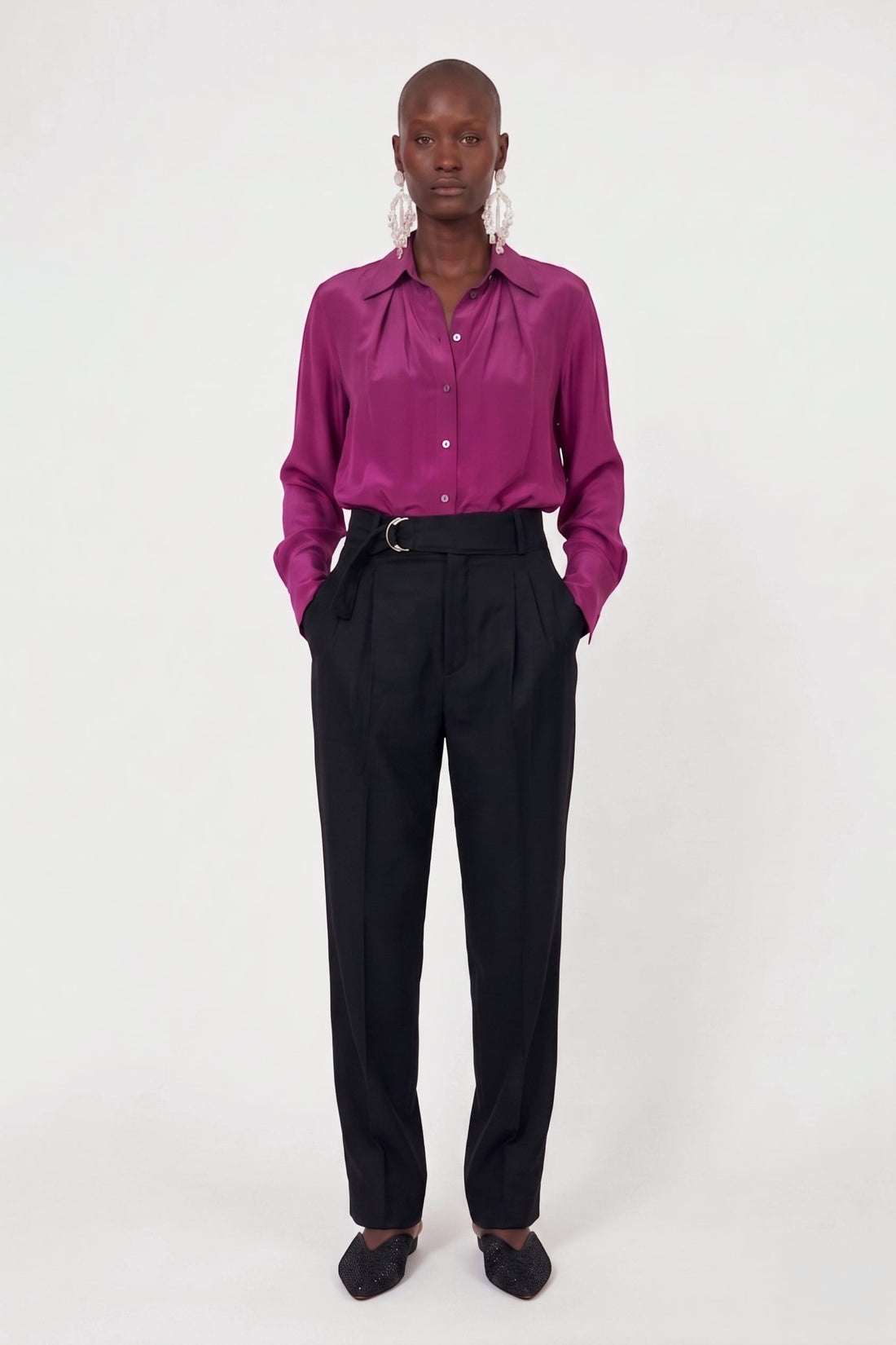 Pantalon Vane en flanelle de laine Black, Valentine Gauthier