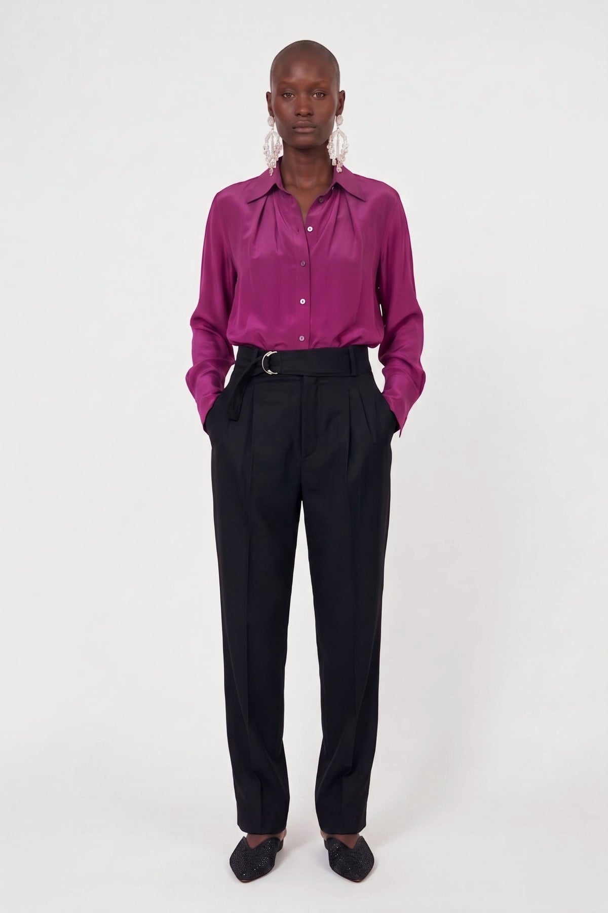 Pantalon Vane en flanelle de laine Black, Valentine Gauthier