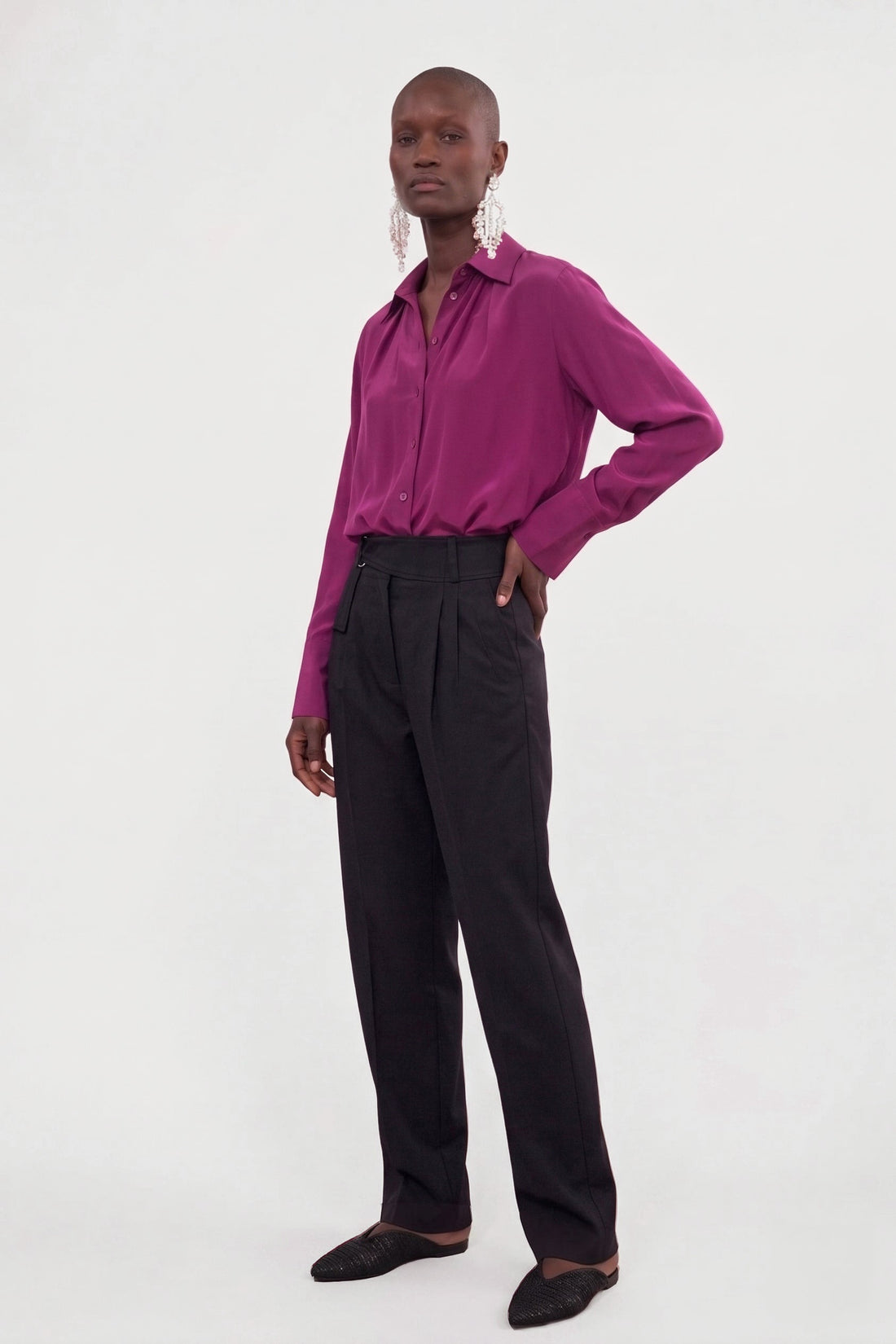 Pantalon Vane en flanelle de laine Black, Valentine Gauthier