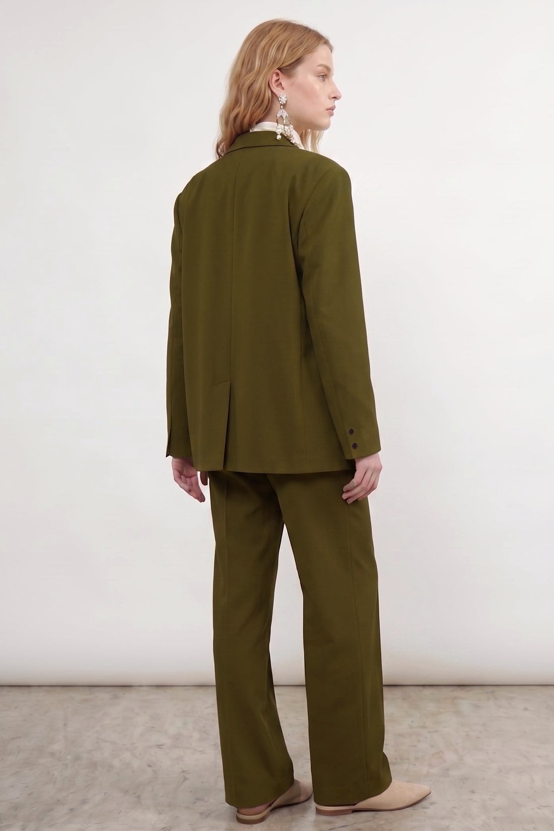 Veste de tailleur Arendt en laine froide Olive, Valentine Gauthier