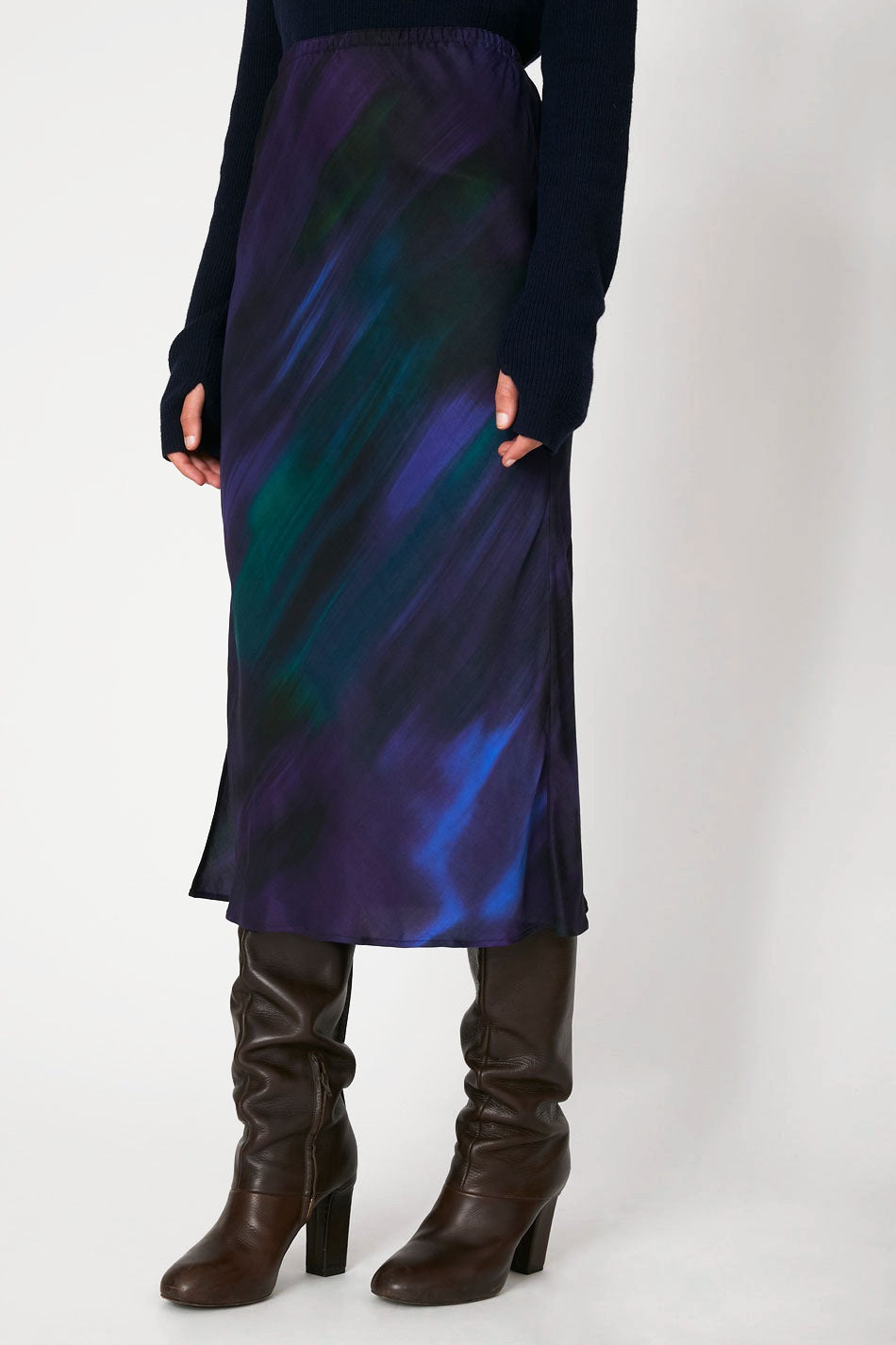 Jupe mi-longue Berg en viscose imprimé Diffract, Valentine Gauthier