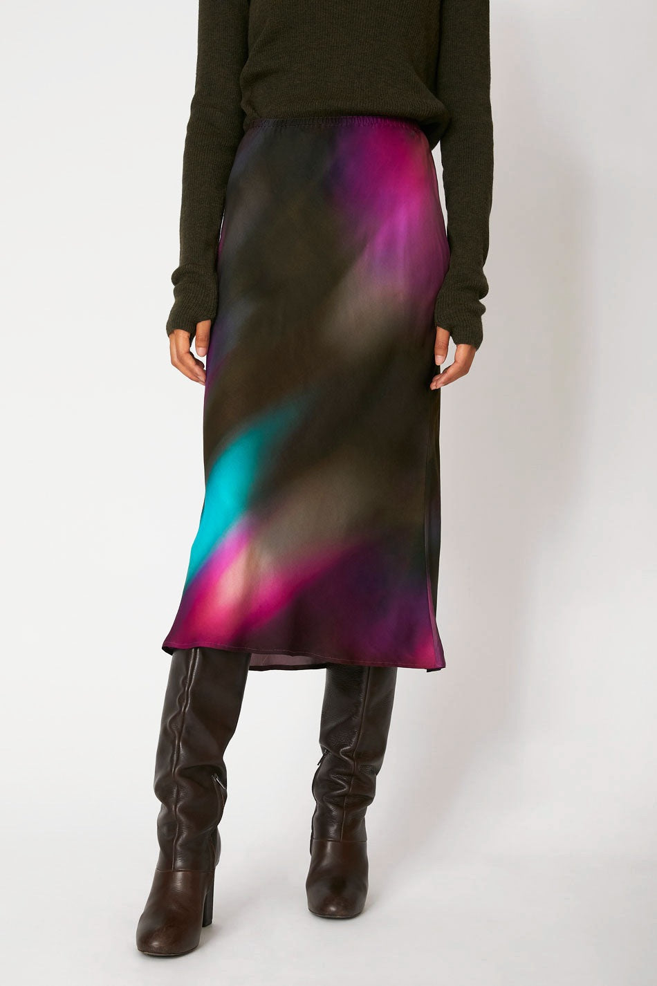 Jupe mi-longue Berg en viscose imprimé Reflect, Valentine Gauthier