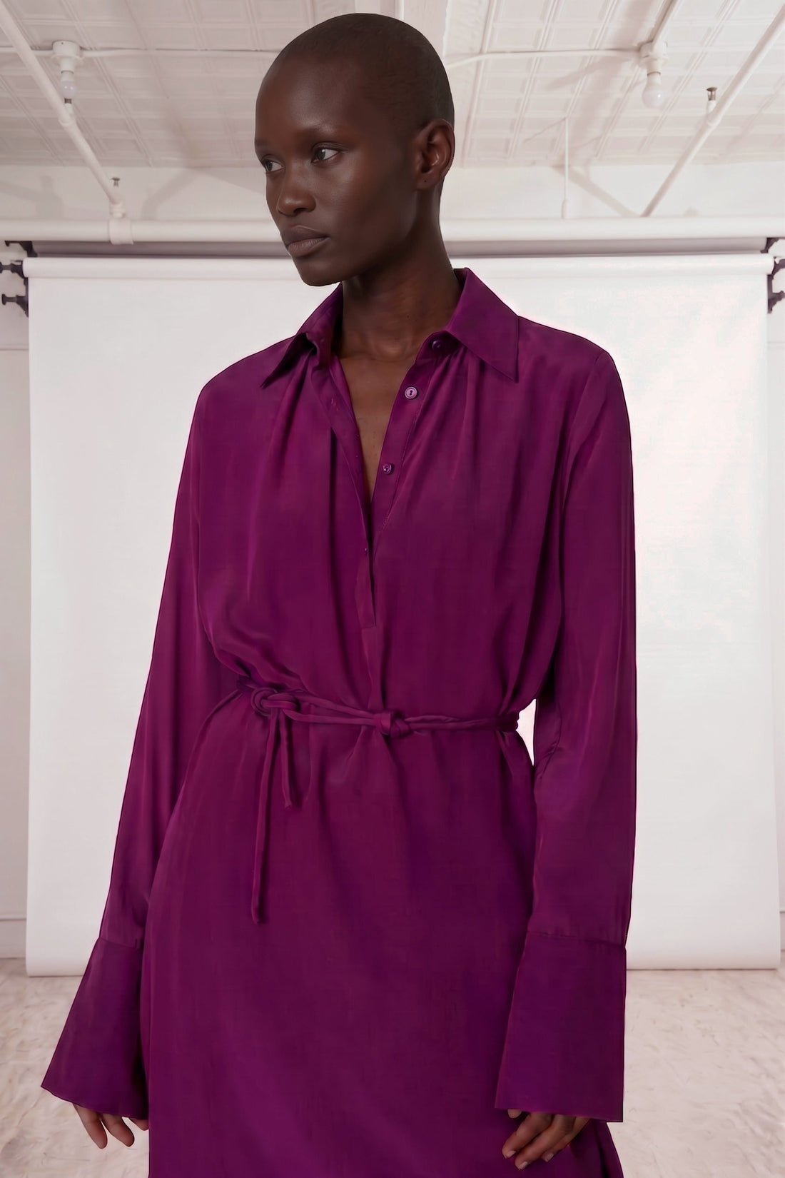 Robe longue Byrds en crêpe de soie Deep Purple, Valentine Gauthier