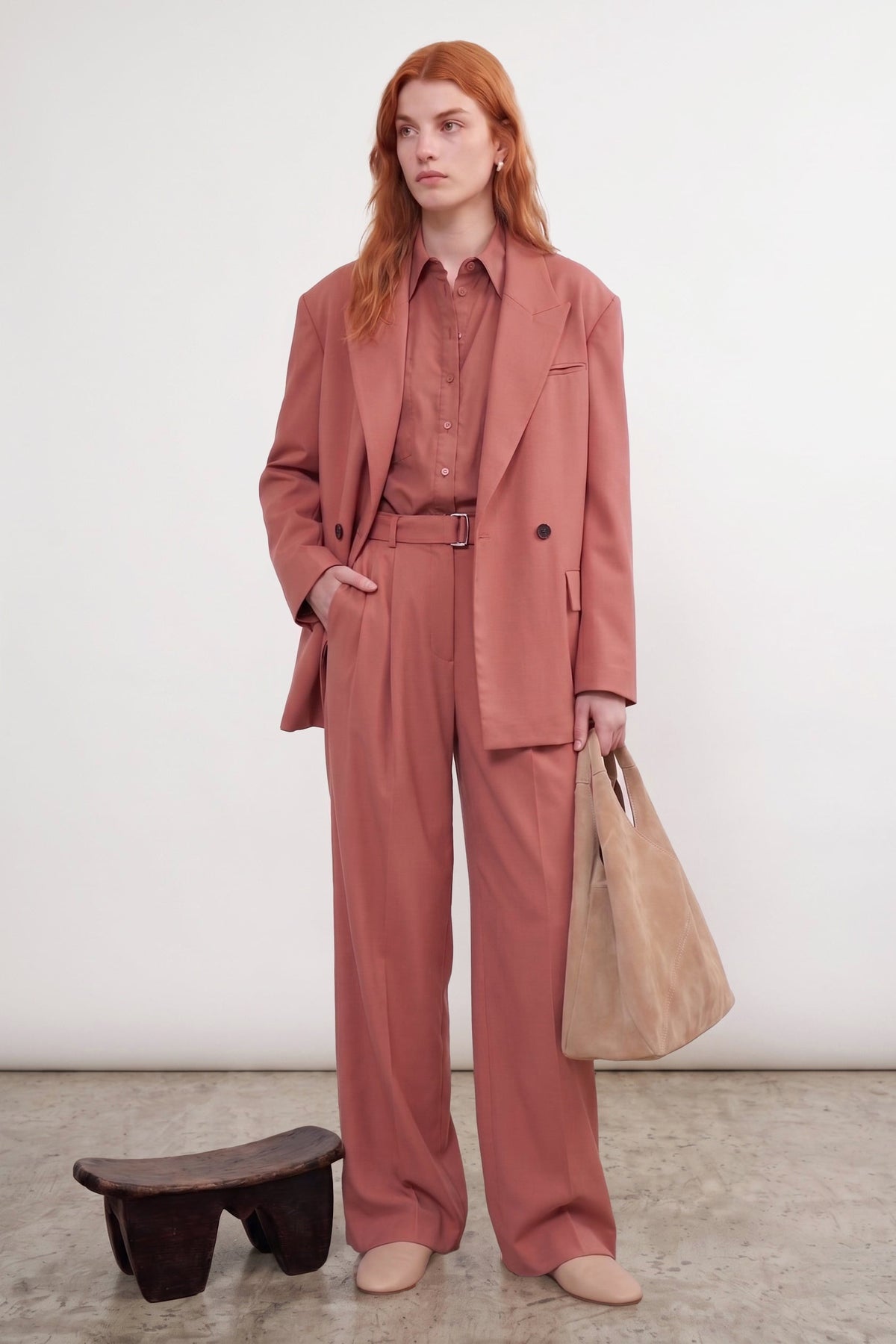 Pantalon de tailleur Chicago en laine froide Rose Dawn, Valentine Gauthier