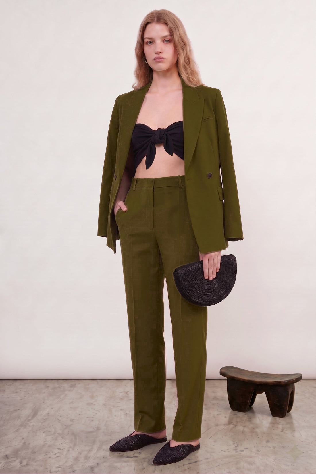 Pantalon Janssens fuselé en laine froide Olive, Valentine Gauthier