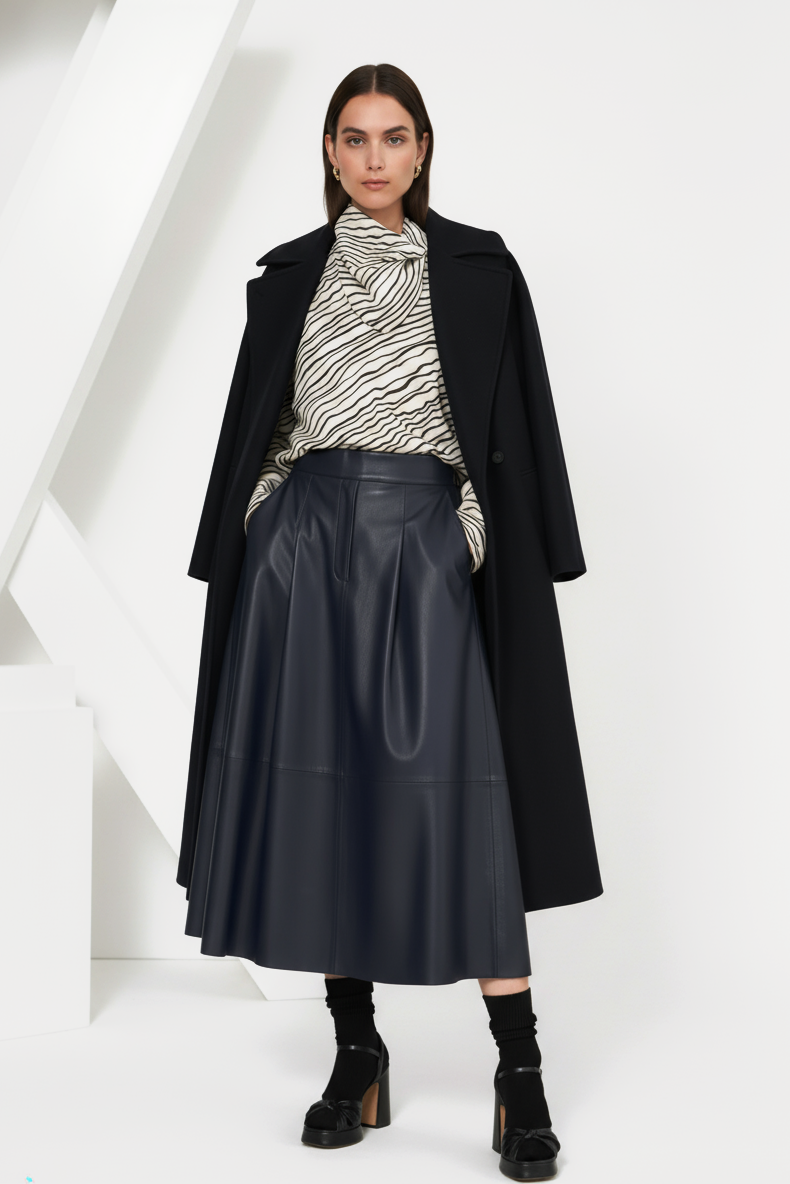 Manteau long croisé Myrtle en laine Dark Blue, Valentine Gauthier