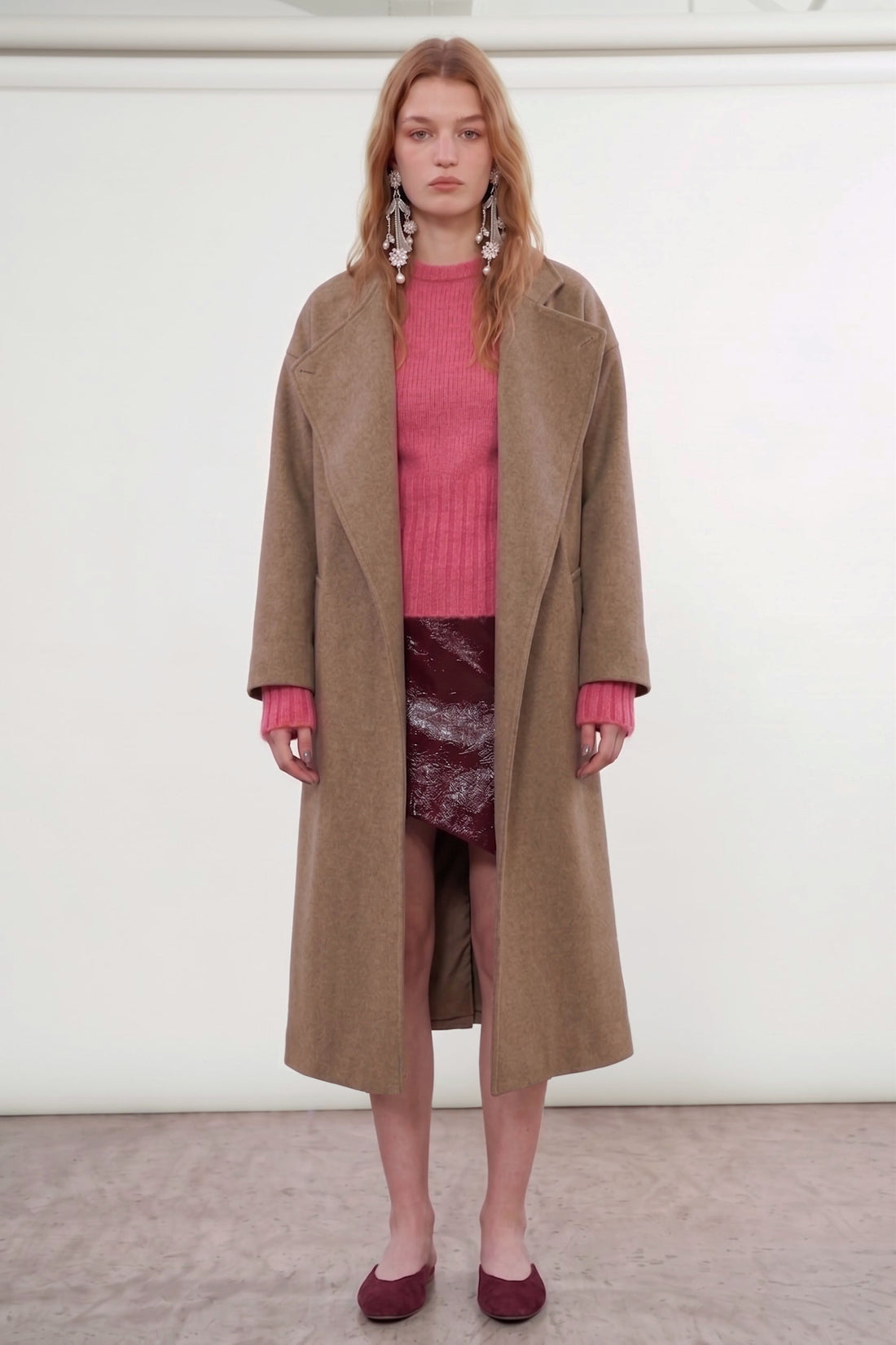 Manteau long croisé Myrtle en laine Warm Taupe, Valentine Gauthier