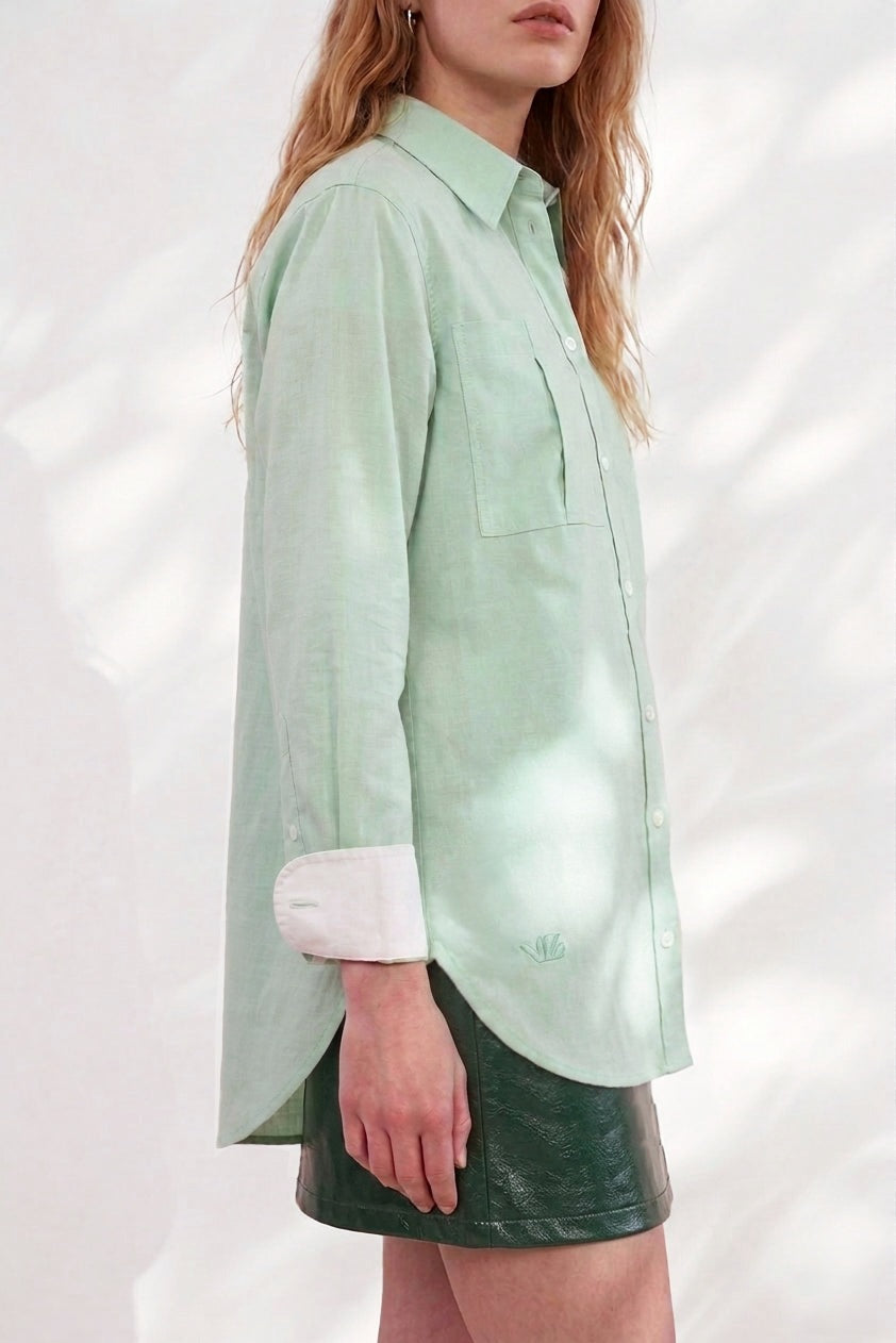 Chemise oversize Nusa en coton oxford Mist Green, Valentine Gauthier