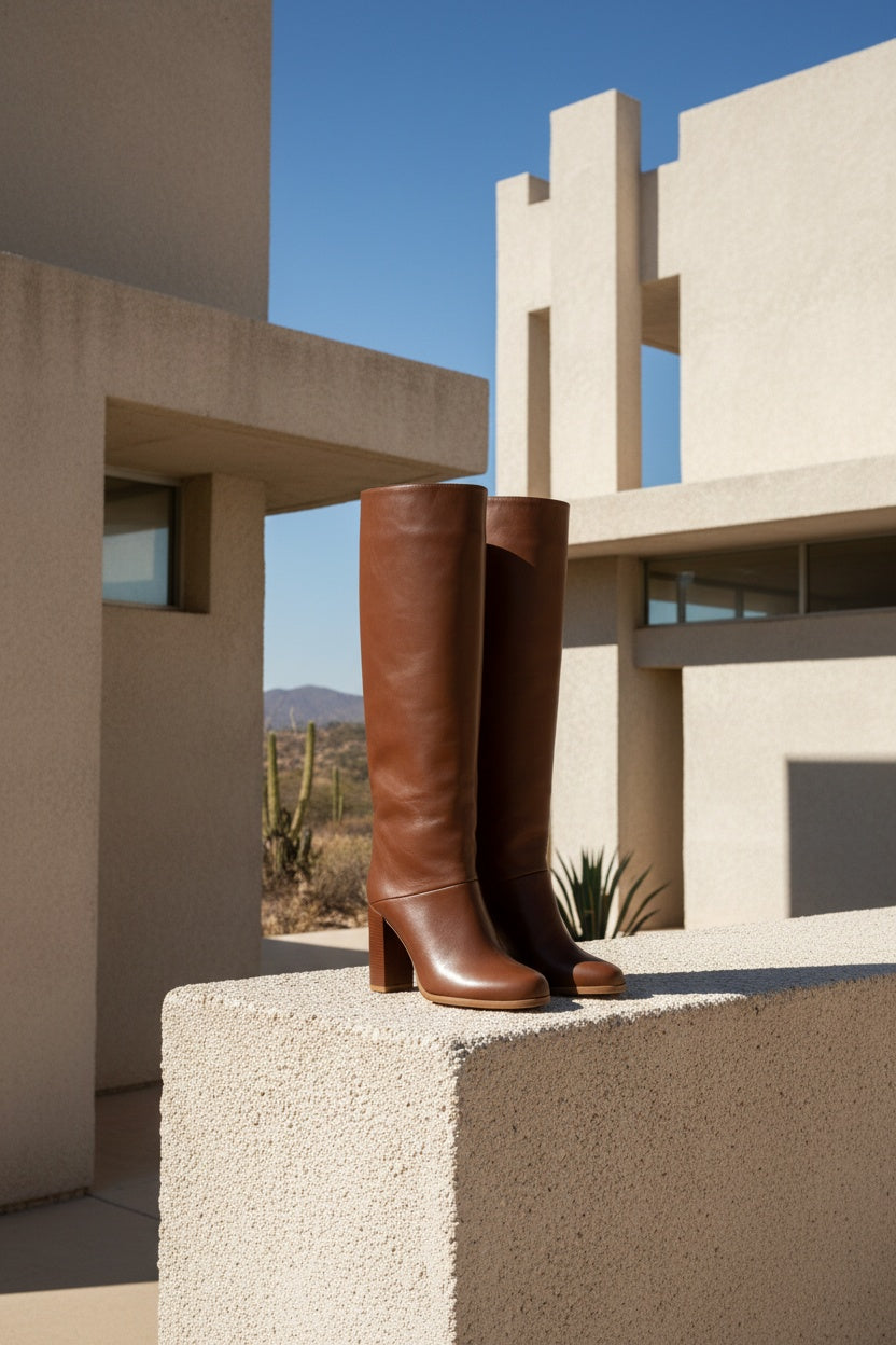 Bottes montantes Rilke en cuir Cognac, Valentine Gauthier
