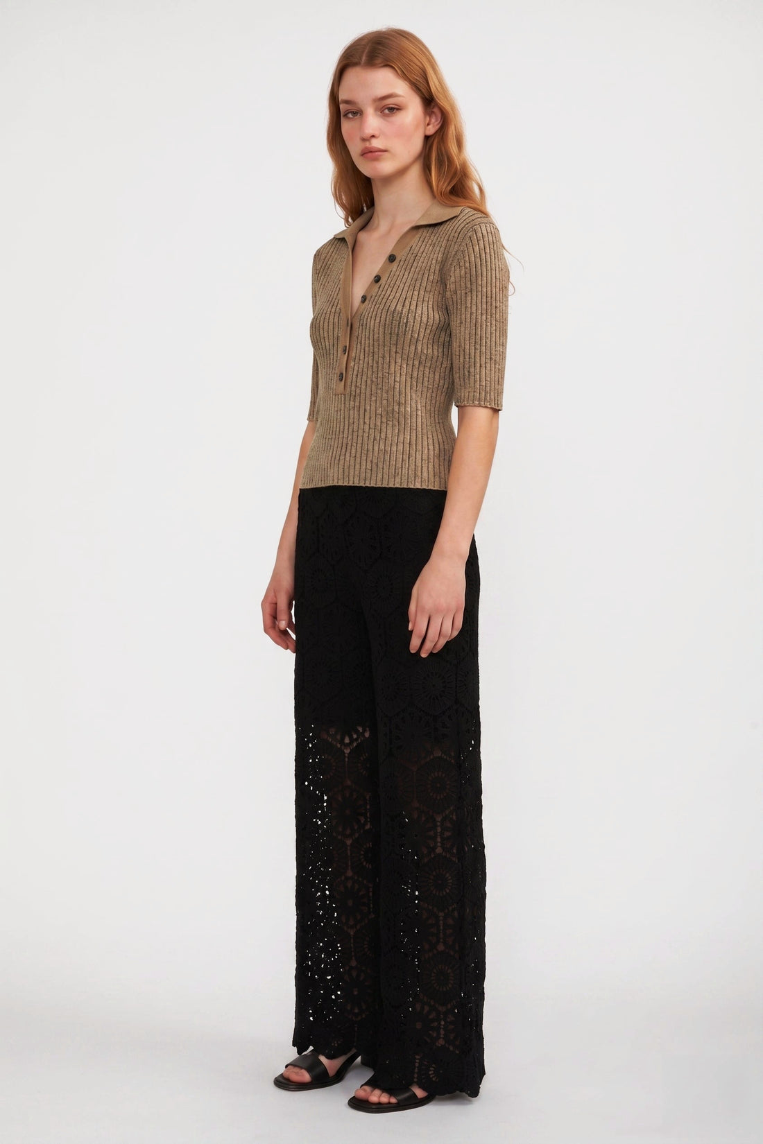 Top polo Serra en maille bicolore Bronze, Valentine Gauthier