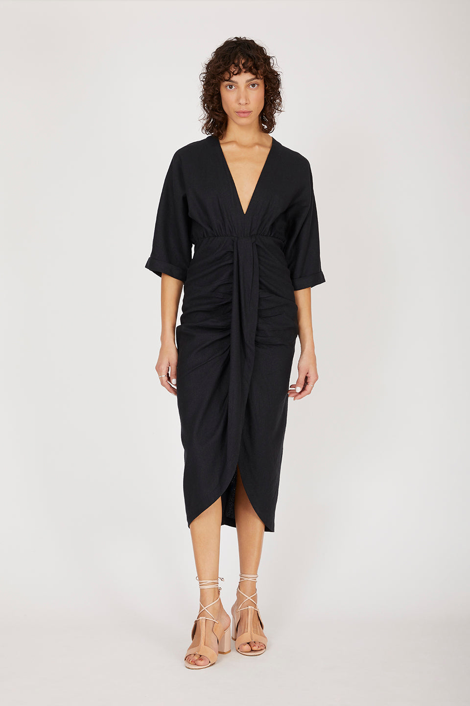 Levant Charcoal Dress in Silk Bourrette