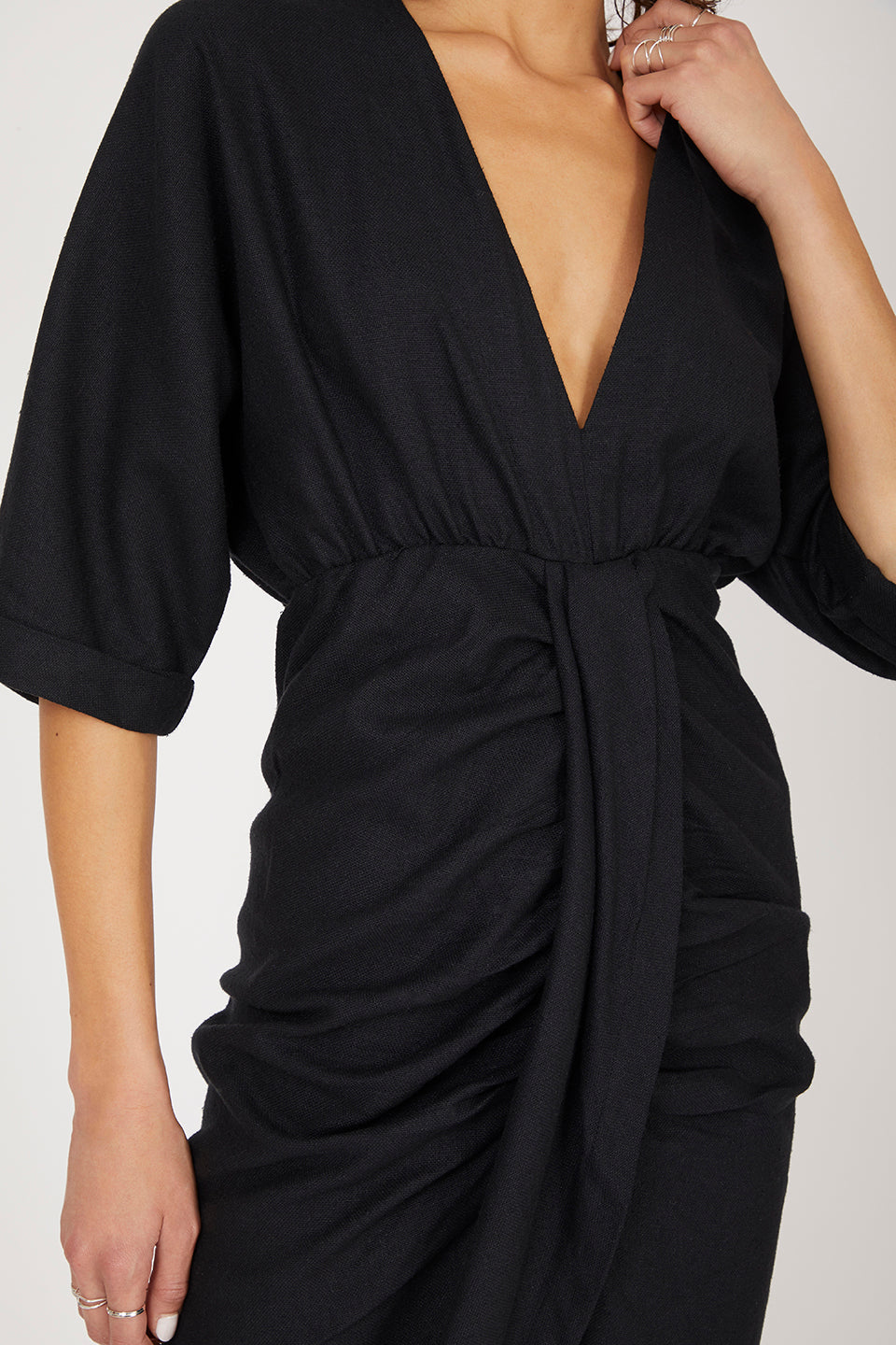 Levant Charcoal Dress in Silk Bourrette