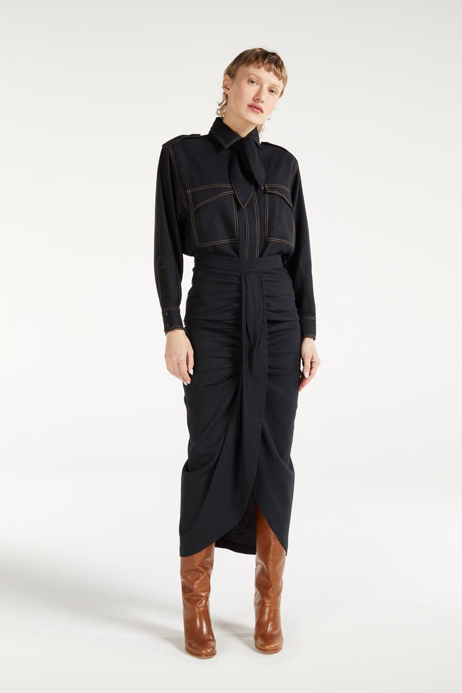 Esperanza Charcoal Skirt in Bourrette Silk