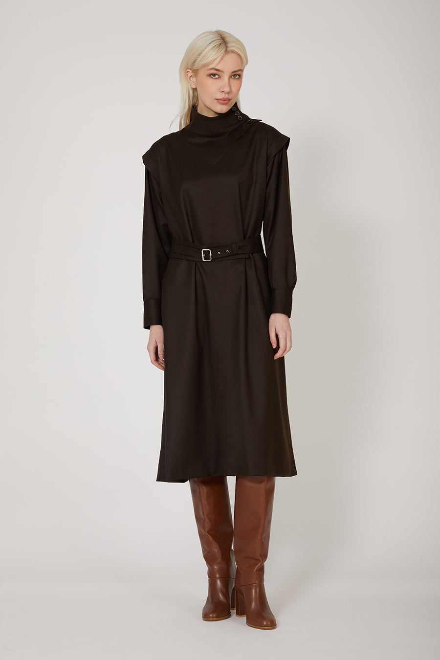 Hinoki Licorice Dress in Virgin Wool