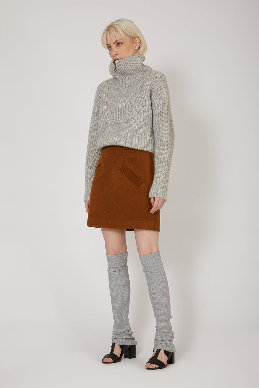 Gray Amber Brown Skirt in Virgin Wool