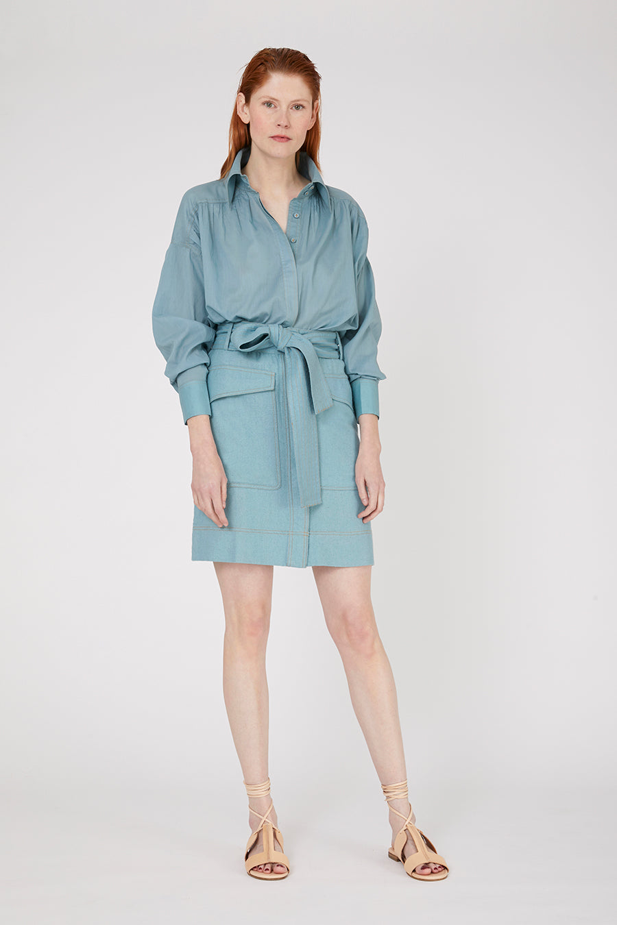 Iggy Smoke Blue Skirt in Bourrette Silk