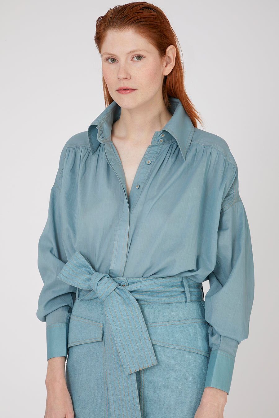 Iggy Smoke Blue Skirt in Bourrette Silk
