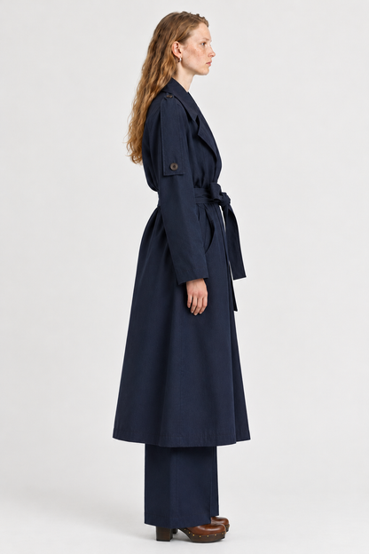 Trench Kab dark navy en twill de coton epais