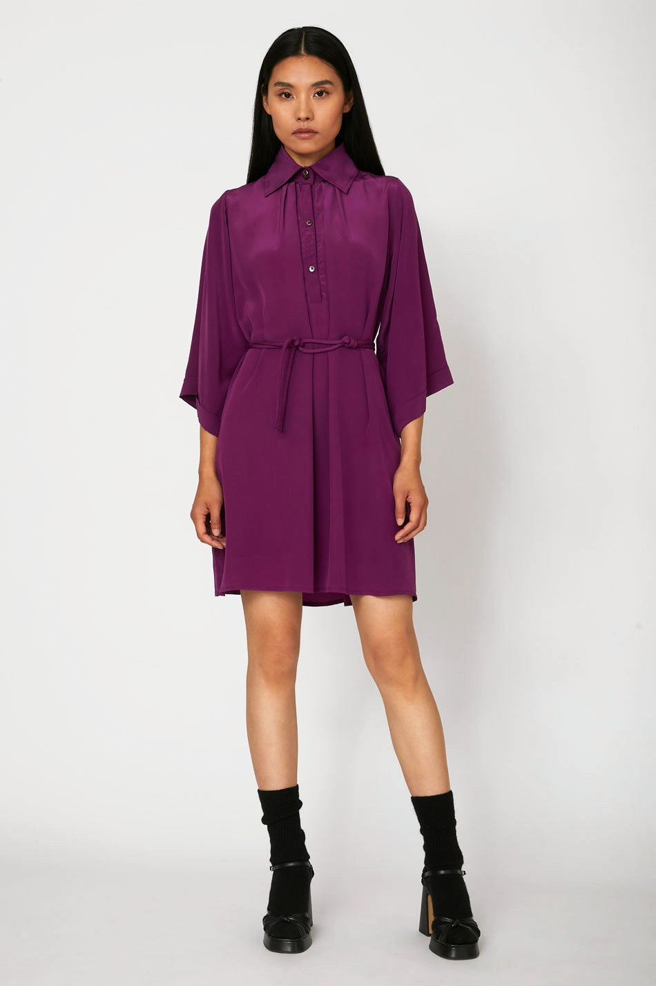 Robe courte Luce en crêpe de soie Deep Purple, Valentine Gauthier