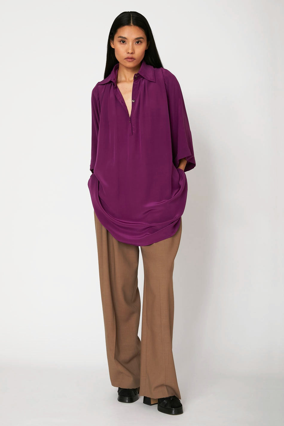 Robe courte Luce en crêpe de soie Deep Purple, Valentine Gauthier