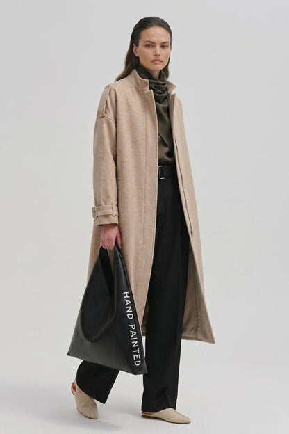 mnteau en laine et coton beige chiné