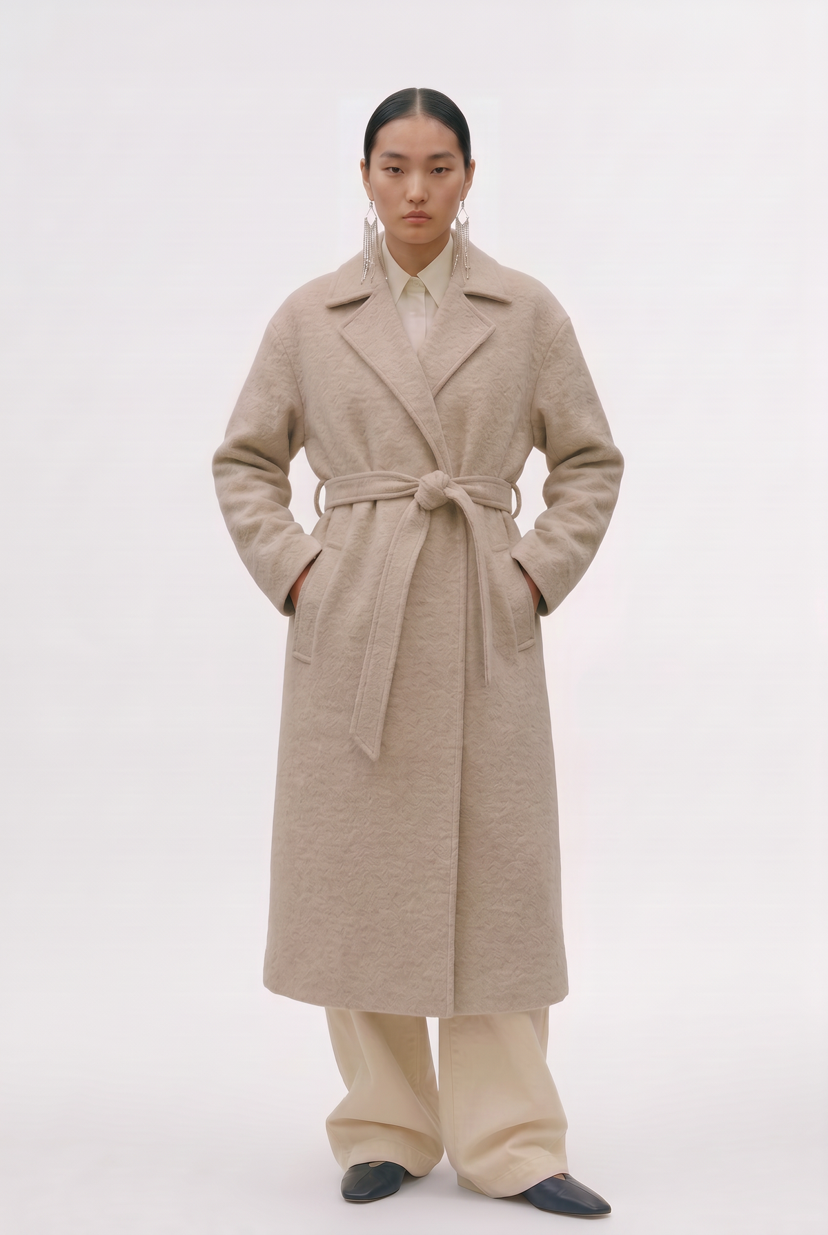 Manteau Leen en laine ecrue chinée