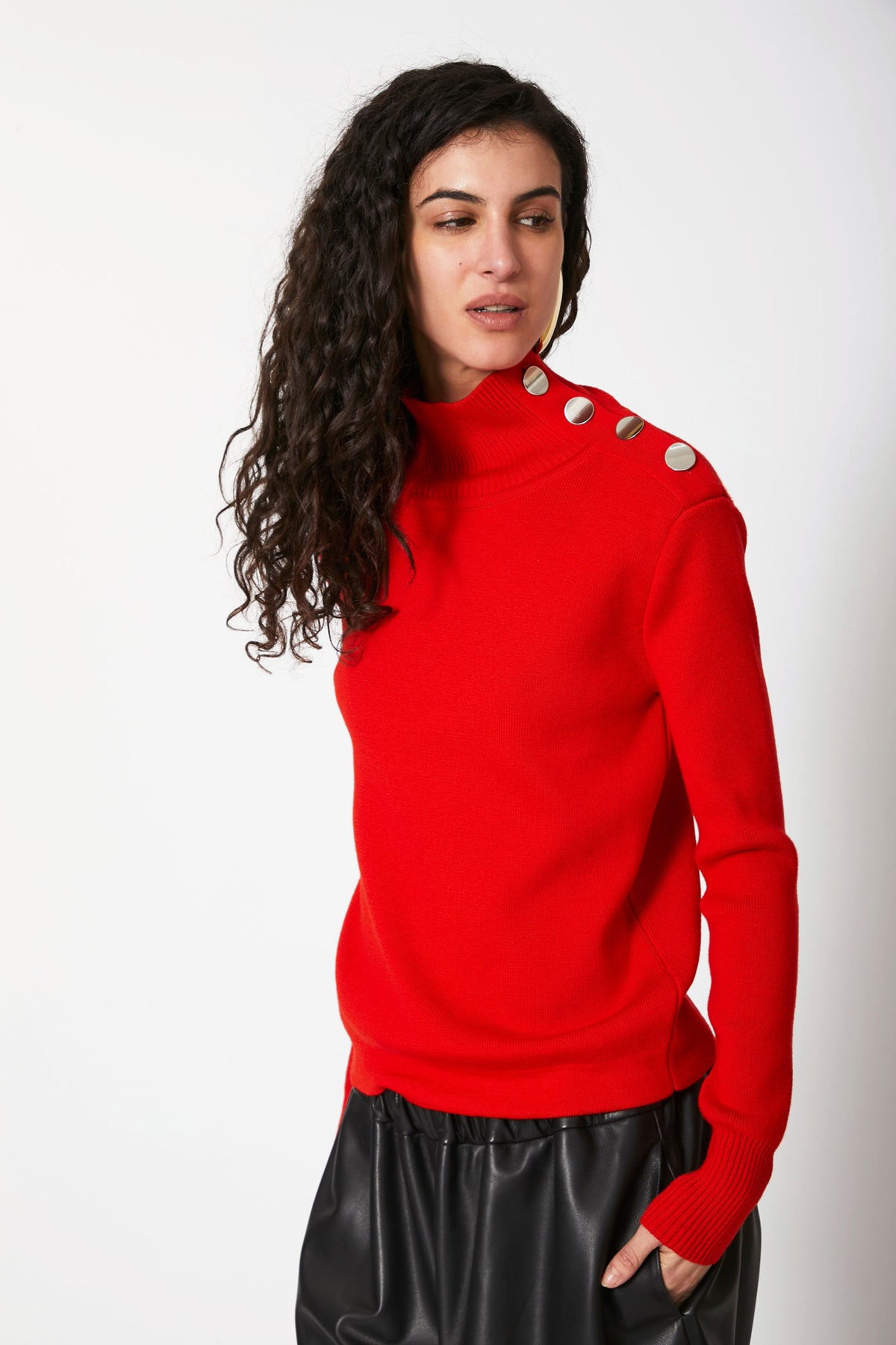 Pull Picasso col montant en laine mérinos Coquelicot, Valentine Gauthier