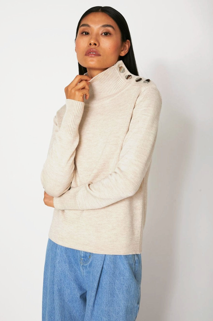 Pull Picasso col montant en laine mérinos craie, Valentine Gauthier