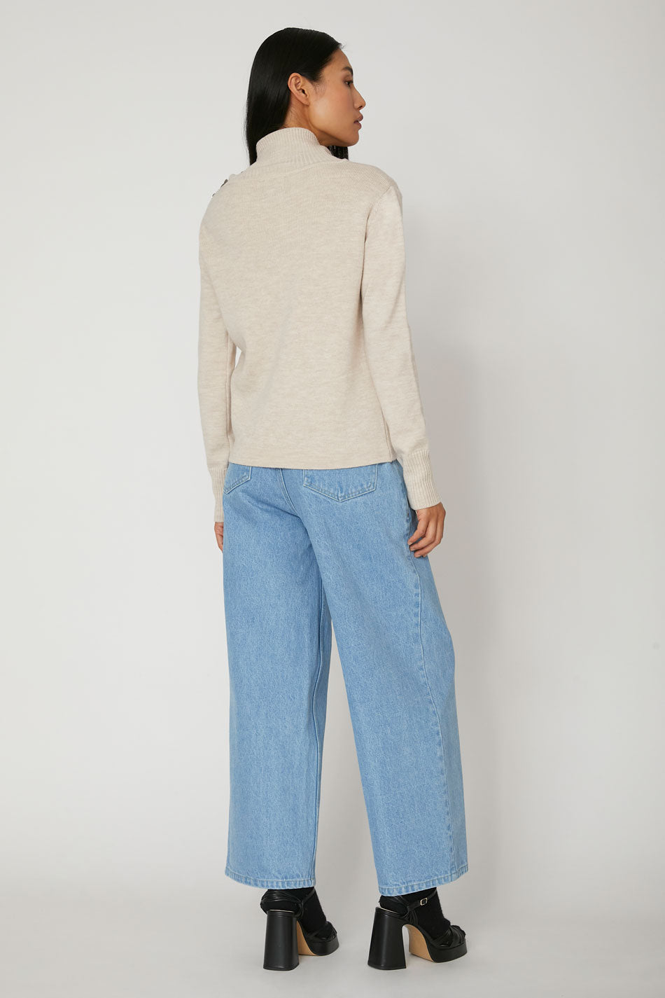 Pull Picasso col montant en laine mérinos craie, Valentine Gauthier