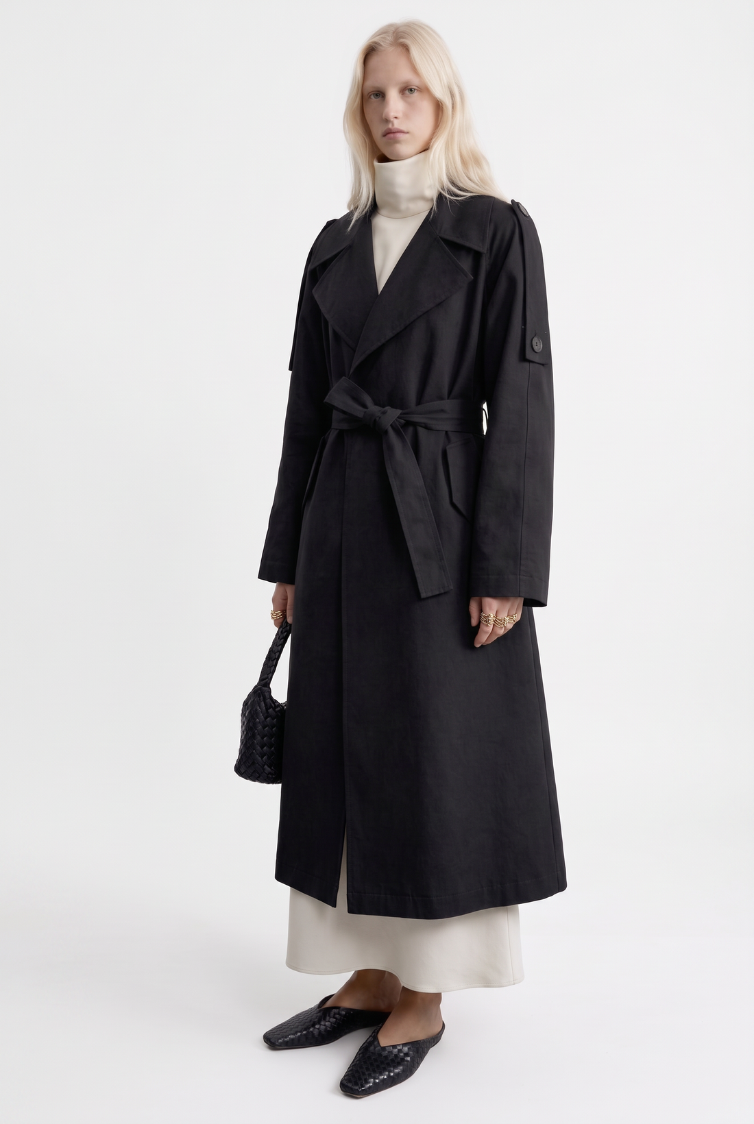 Trench Kab Noir en twill de coton épais